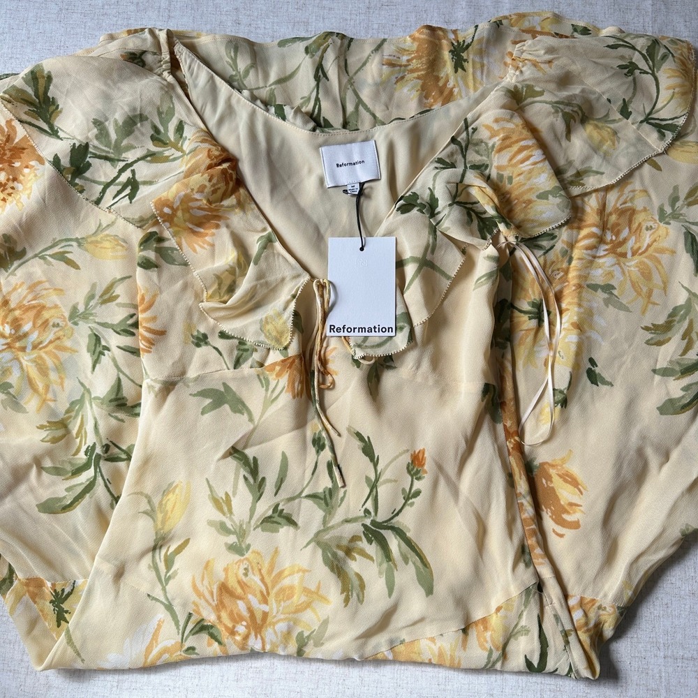 NWT Reformation Gaelle Dress in Honeyglow Size M | Yellow Floral Midi Dress - Picture 4 of 11